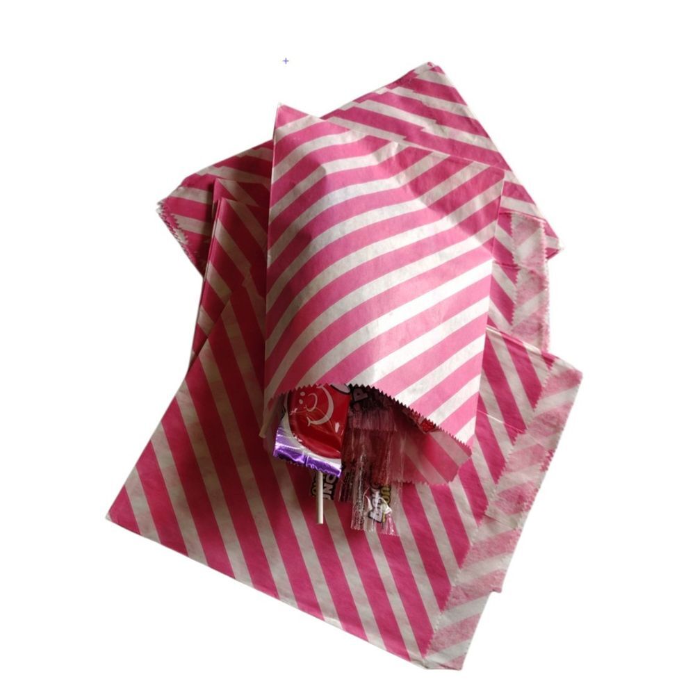 Craft Clouds 5X7 Paper Gift Bags Candy Pink Stripes Merchandise Bag 100 Pcs